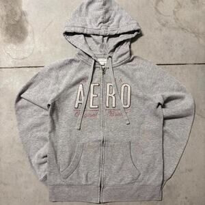 Aeropostale Zip Up Long Sleeve Gray Hoodie Size Small Women Y2K